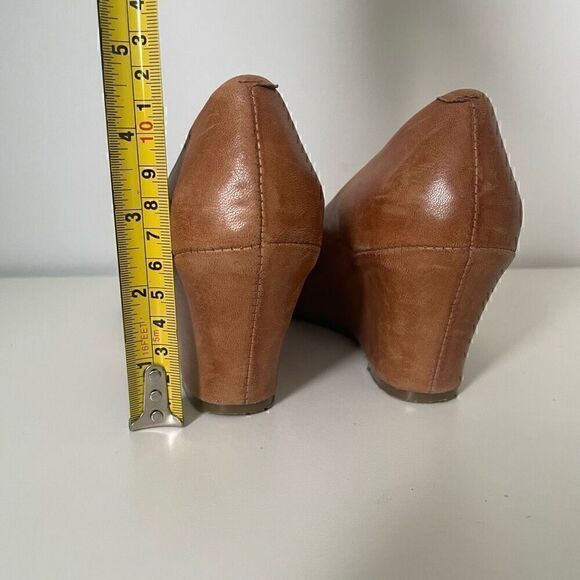 Miz Mooz Vintage Nude Wedge Heels Sz 6 Buckle Square Peep Toe Leather Farah - Picture 7 of 9